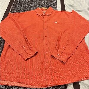 Cinch Mens Western Button Down shirt L Red/Orange Geometric Rodeo Ranch, LARGE